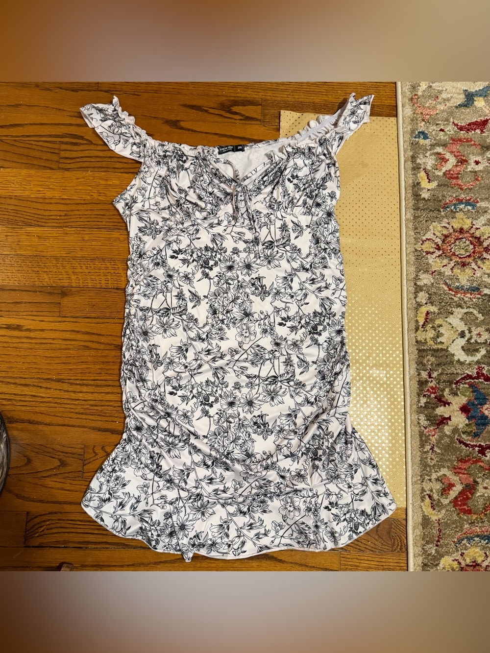 White and Black Floral Ruffle Dress - 2XL